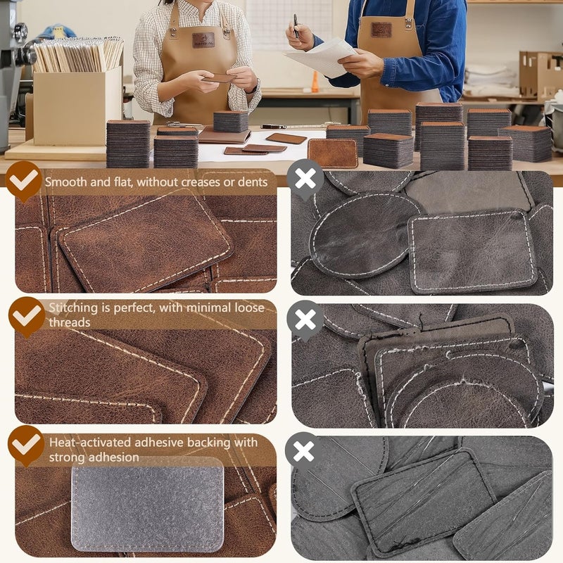 MAPRIAL 100 Pack Blank Leatherette Patches with Adhesive, Rectangle Laser Engravable Faux Leather Patch for Hats Custom, Fabric Repair Sew, Engraving Materials, Gifts, DIY (Brown+Khaki, 3 x 2 in) - Image 3